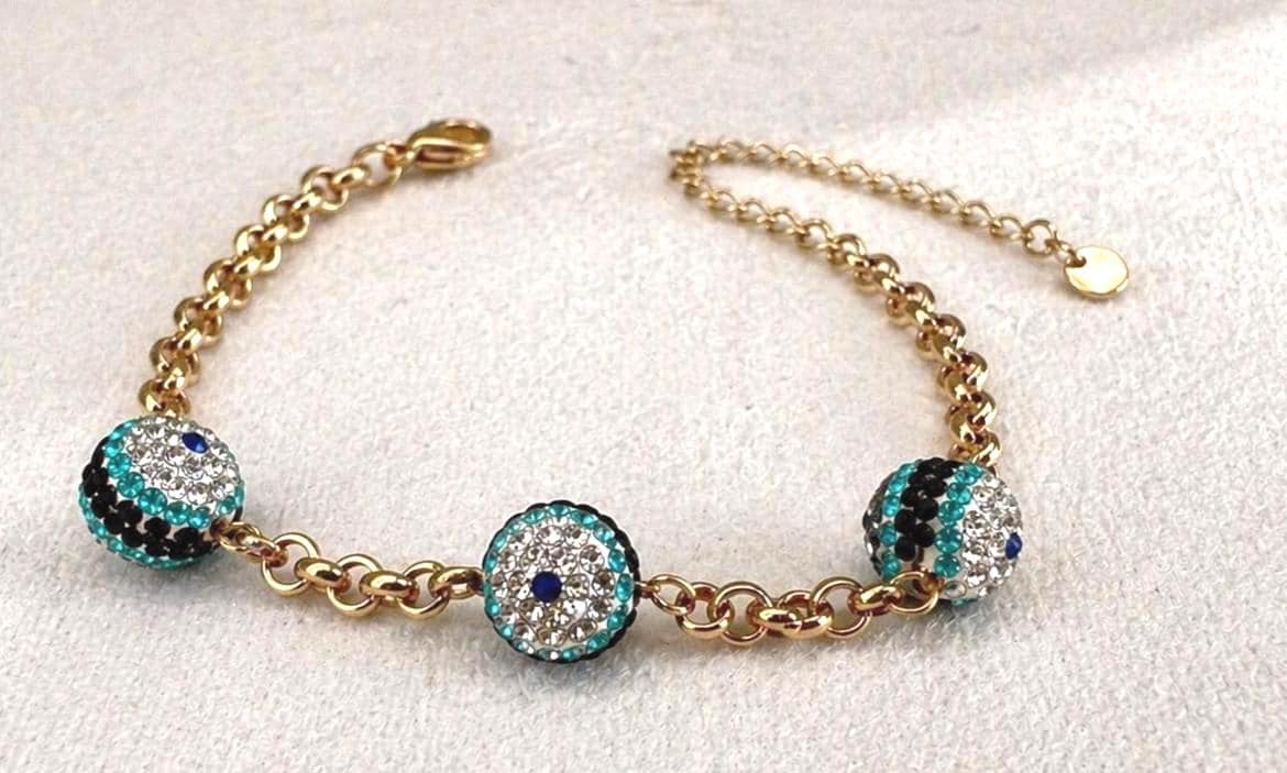 Evil Eye Gold Bracelet, Gold Plated Stainless Steel Bracelet, Adjustable Chain, Protection Jewelry, Gift for Her