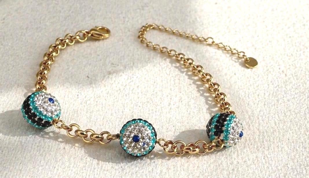 Evil Eye Gold Bracelet, Gold Plated Stainless Steel Bracelet, Adjustable Chain, Protection Jewelry, Gift for Her