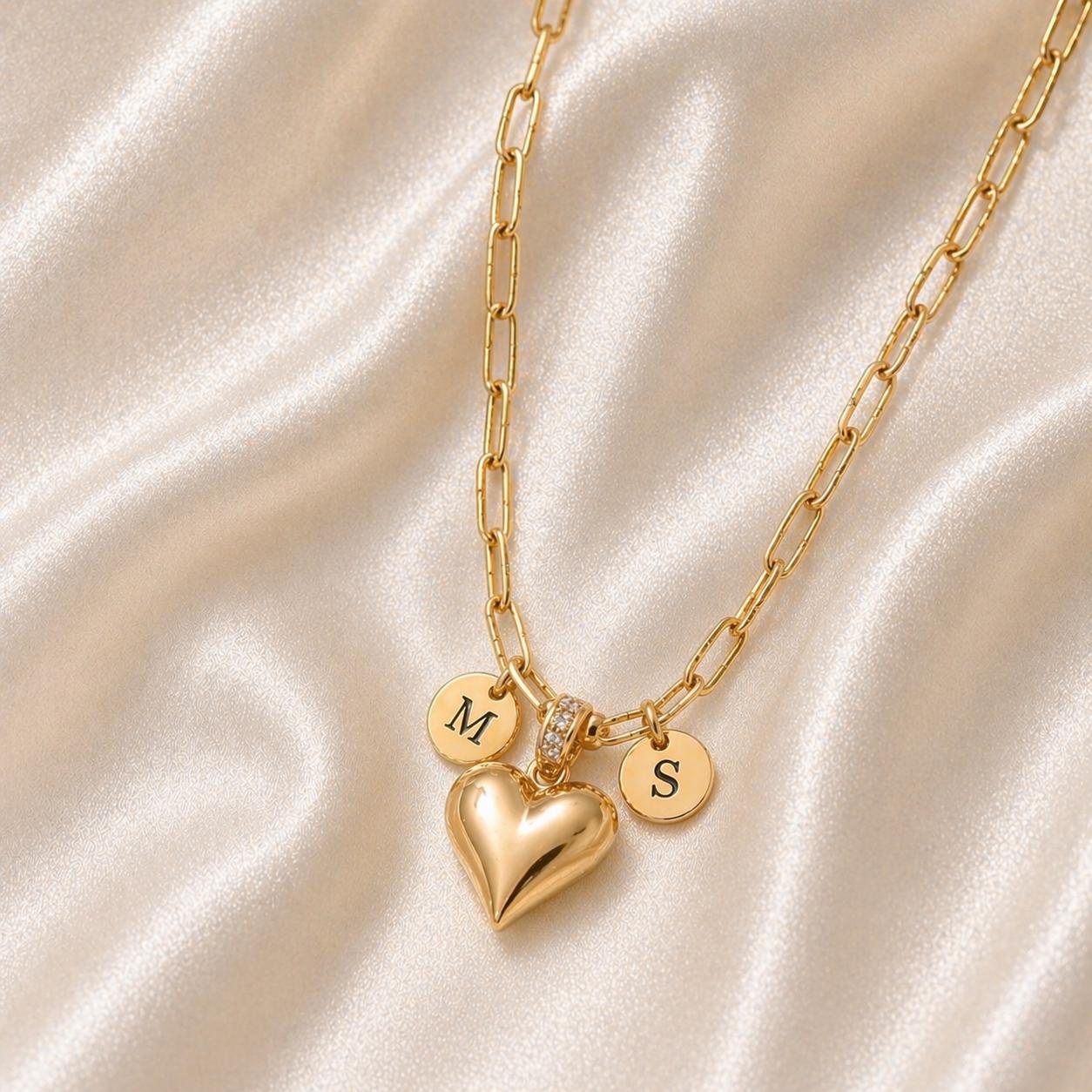 Custom Heart Necklace, Gold Initial Necklace with Birthstone, Stainless Steel Gold Pendant Necklace, Custom Name Jewelry Gift for Her