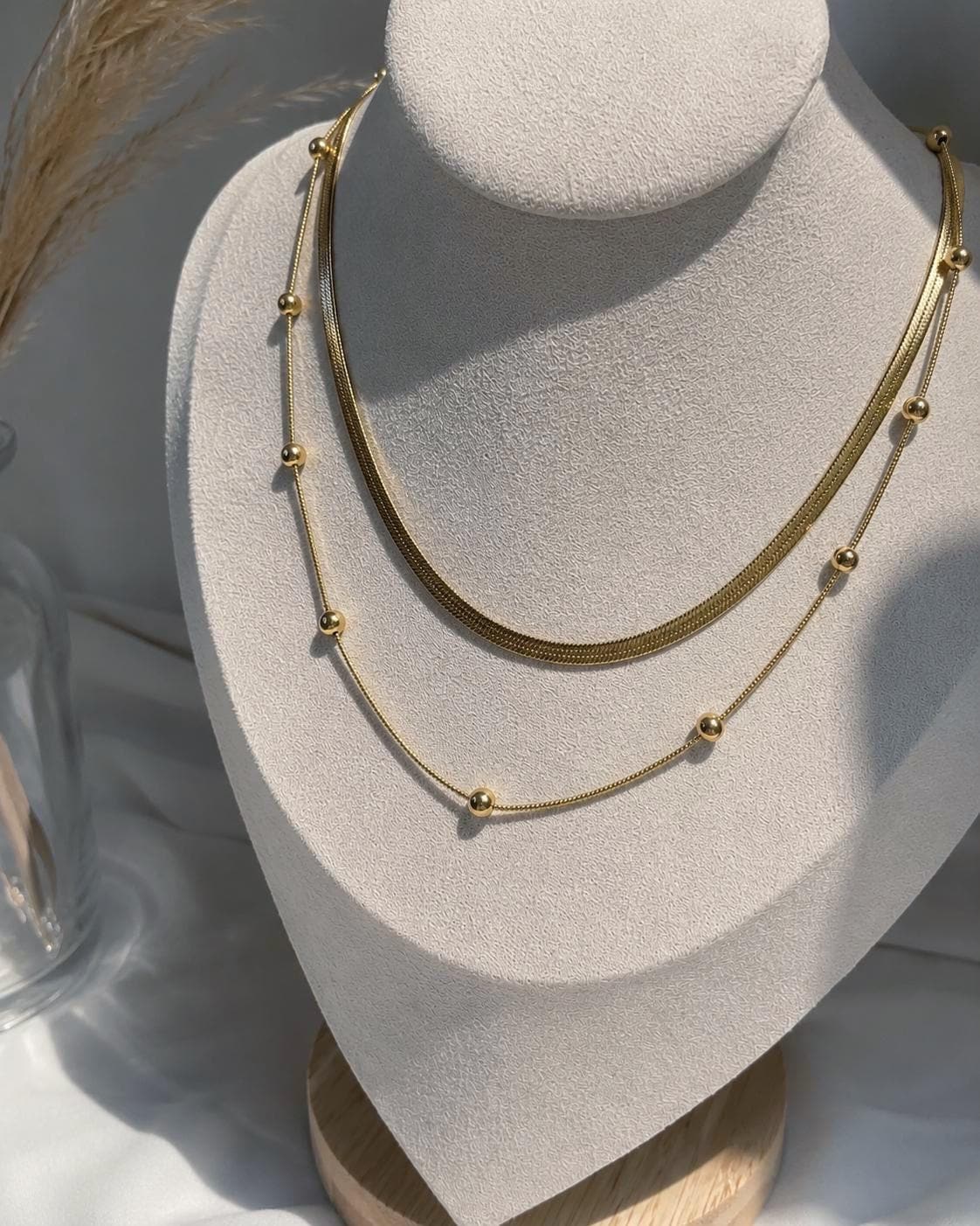 Layered Gold Necklace, Snake Chain Necklace, Double Layer Necklace, Minimalist Gold Jewelry, Waterproof Necklace, Gift for Her