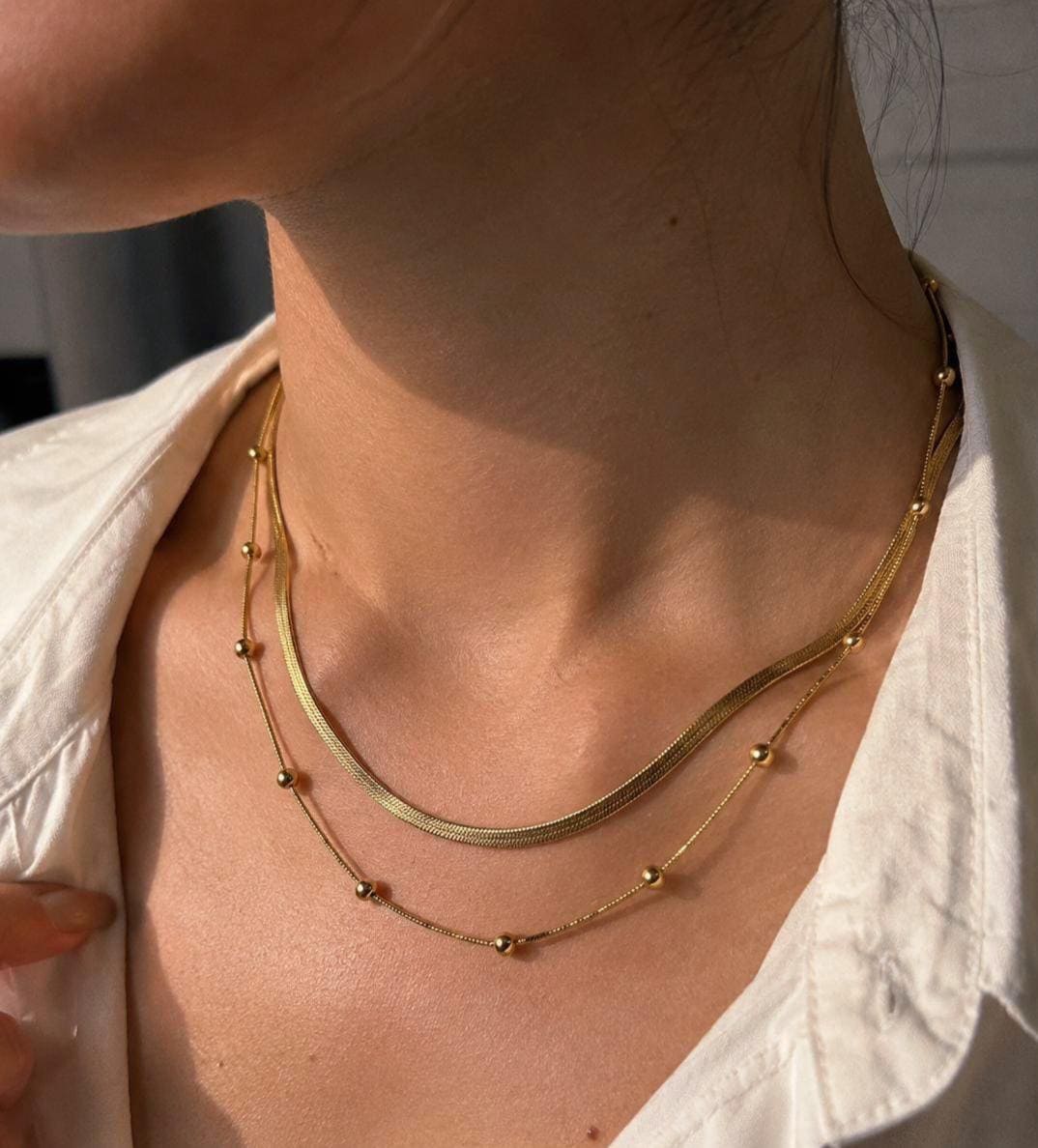 Layered Gold Necklace, Snake Chain Necklace, Double Layer Necklace, Minimalist Gold Jewelry, Waterproof Necklace, Gift for Her