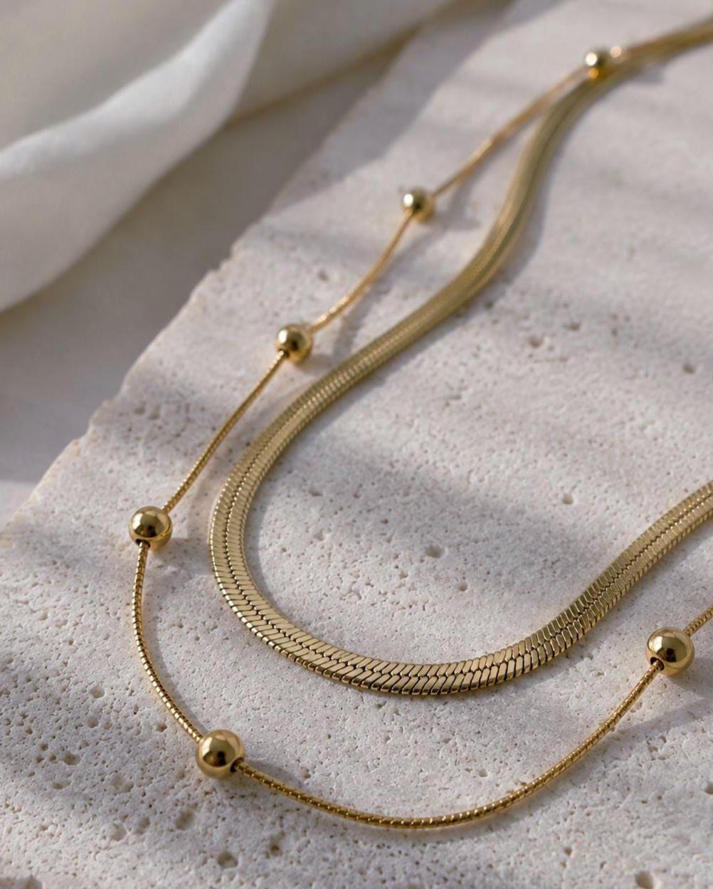 Layered Gold Necklace, Snake Chain Necklace, Double Layer Necklace, Minimalist Gold Jewelry, Waterproof Necklace, Gift for Her