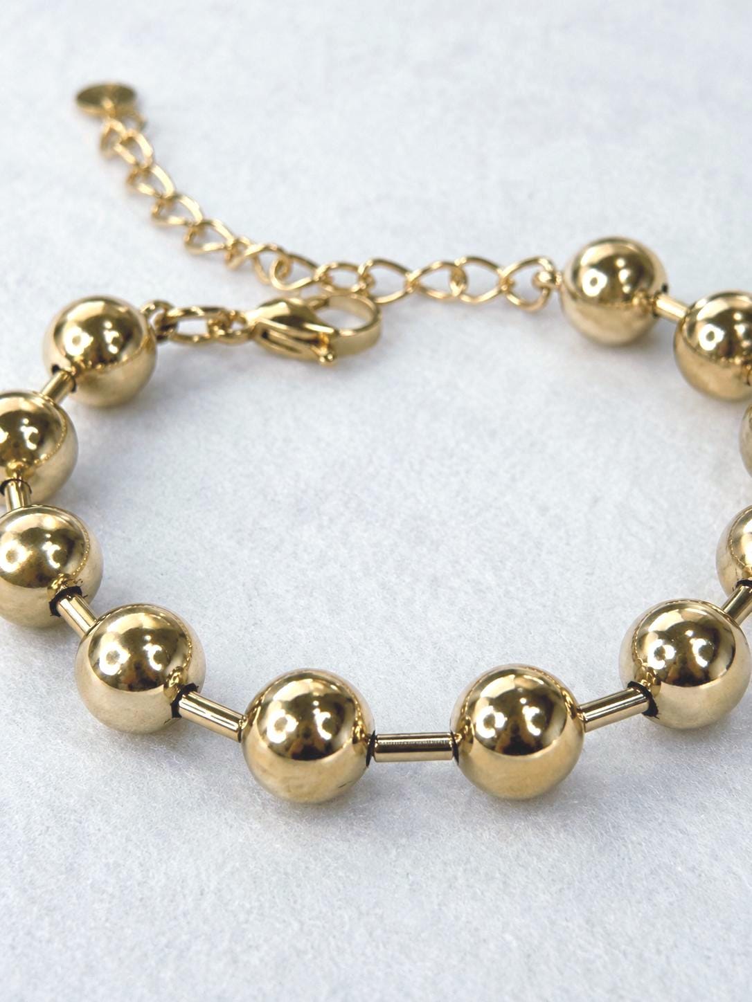 Chunky Bold Gold Bead Bracelet, Adjustable 9mm Beaded Bracelet, Gold Plated Stainless Steel Jewelry