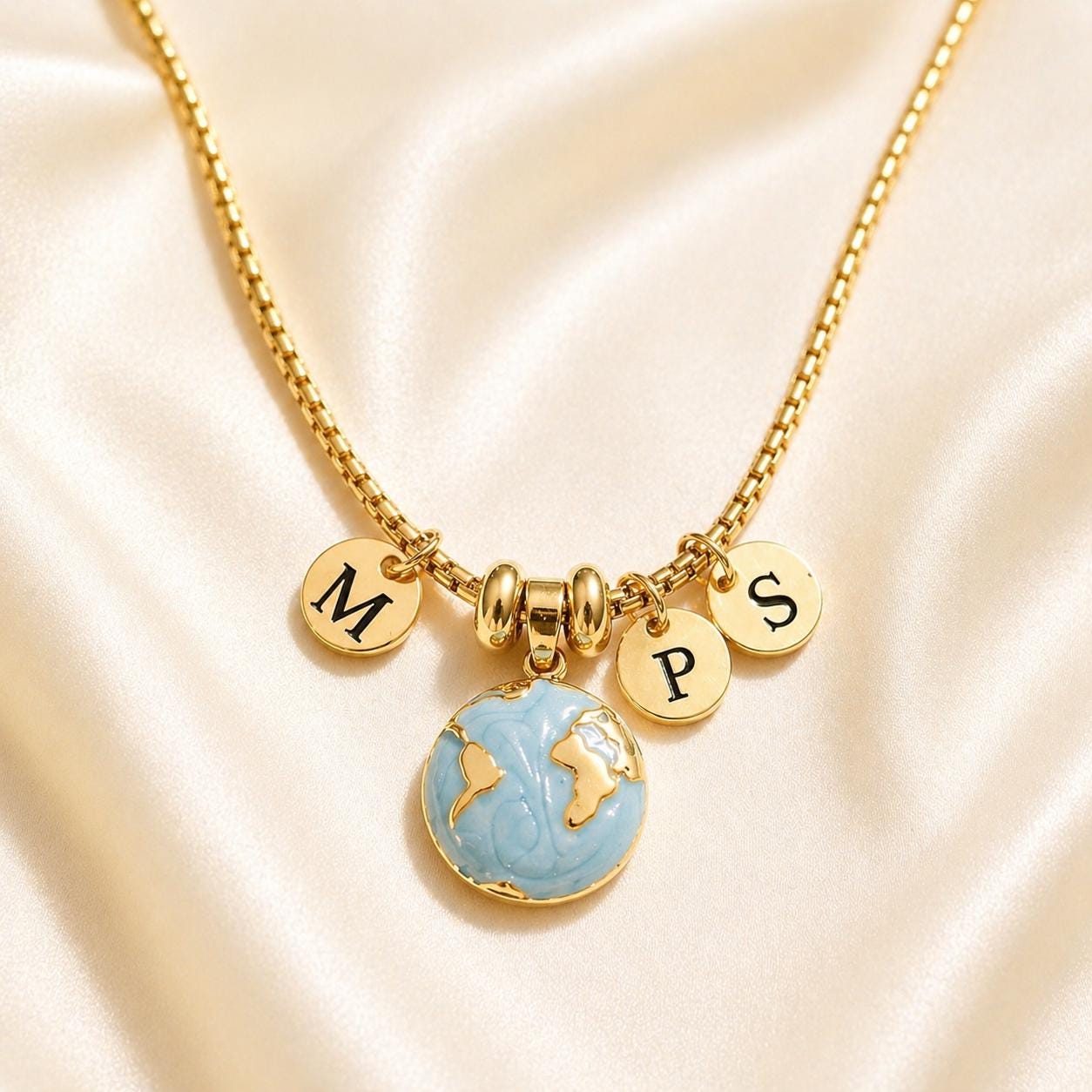 Personalized Initial Necklace with Globe Pendant, Custom Family Necklace, Travel Necklace, Mom Gift, Grandma Gift, Gift for Her