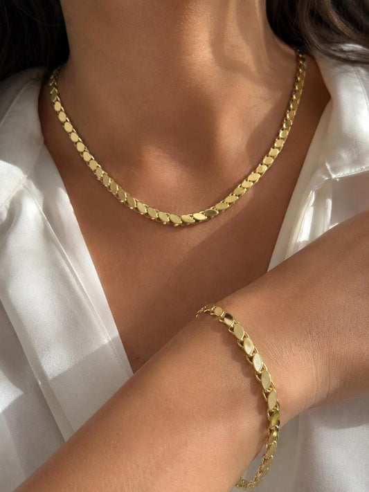 Gold Jewelry Set, Necklace Bracelet Set, Gold Plated Stainless Steel Chain Set, Matching Minimal Jewelry, Layering Set, Gift for Her