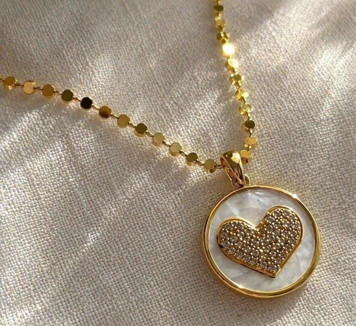 Personalized Pearl Heart Dot Chain Necklace, Gold Initial & Birthstone Charm Necklace, Mother of Pearl Style Pendant