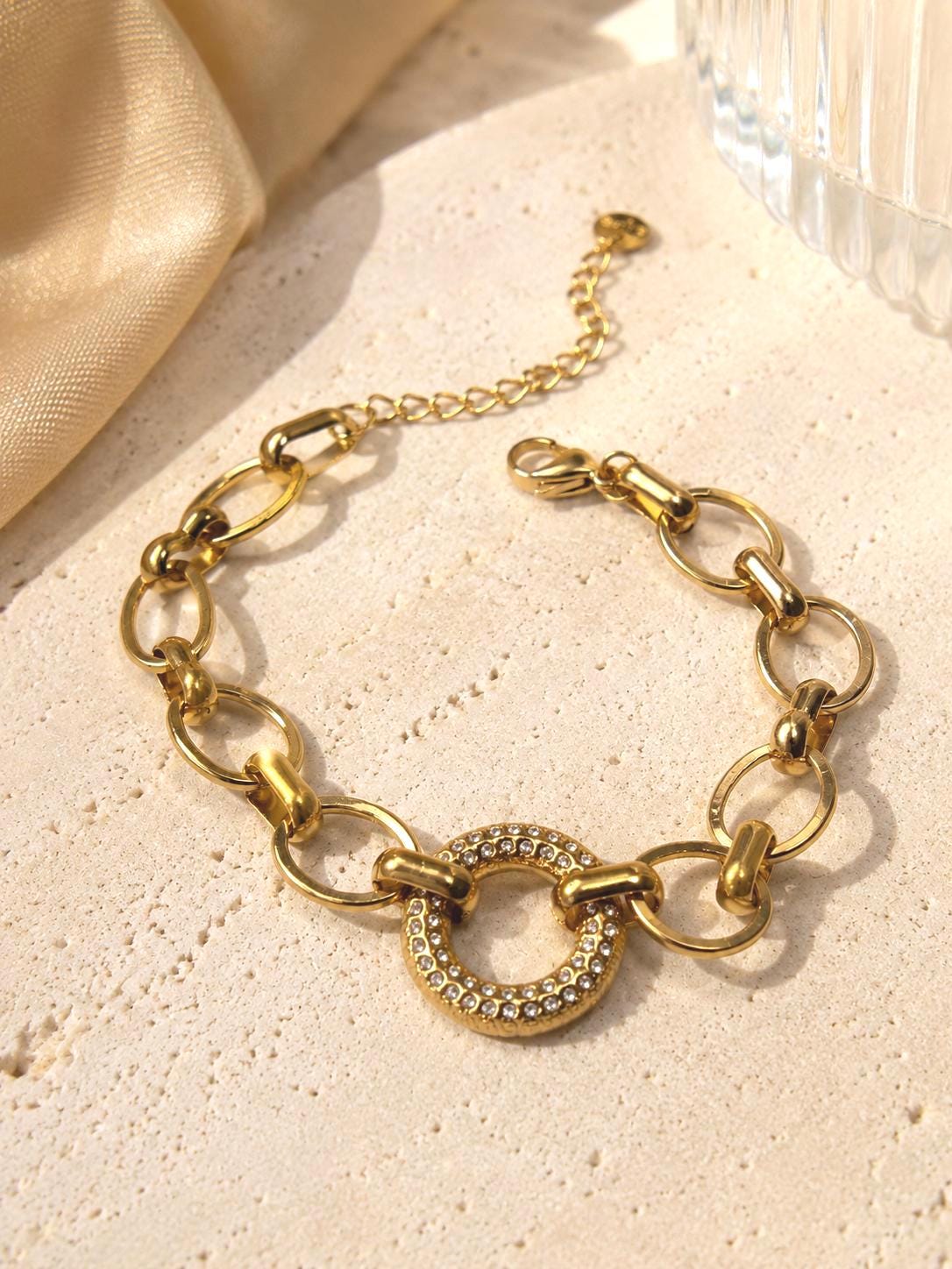 Chunky Gold Chain Bracelet, Gold Plated 316L Stainless Steel, Adjustable Statement Link Bracelet for Women, Minimal Luxe Jewelry