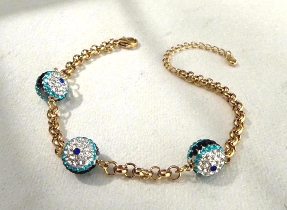 Evil Eye Gold Bracelet, Gold Plated Stainless Steel Bracelet, Adjustable Chain, Protection Jewelry, Gift for Her