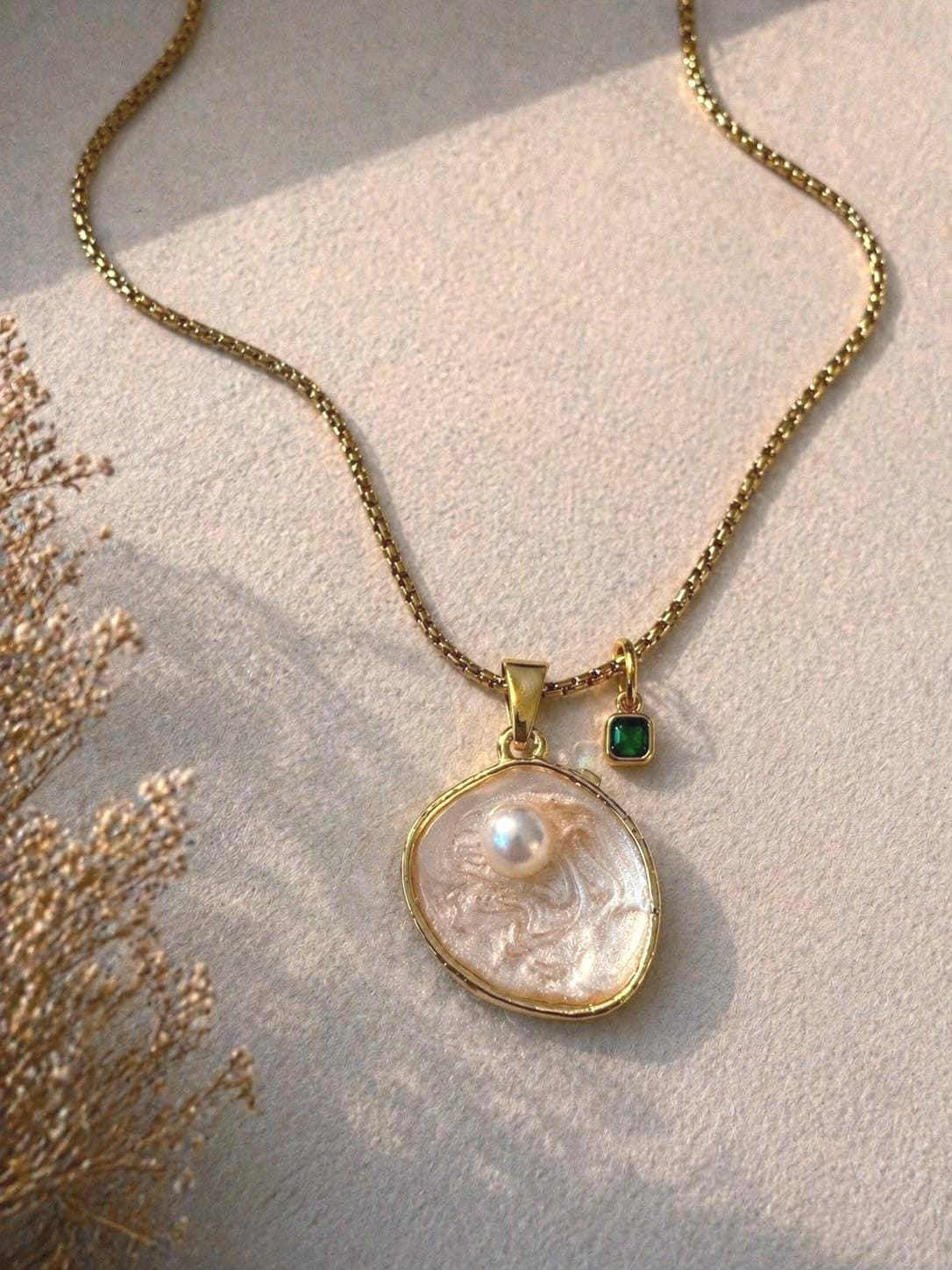 Personalized Pearl Necklace Gold, Initial & Birthstone Charm Necklace, Custom Pendant Jewelry, Gift for Her, Dainty Gold Necklace