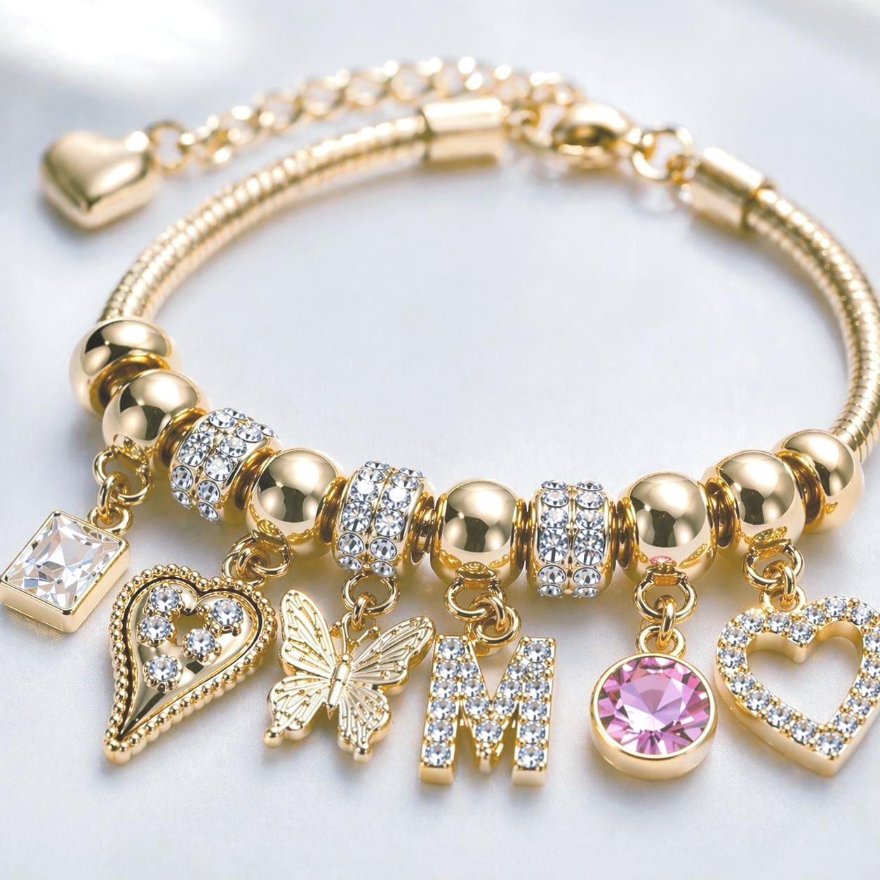 Personalized Bracelet, Initial & Birthstone Bracelet, Custom Gold Bracelet, Name Bracelet, Gift for Her, Adjustable Jewelry