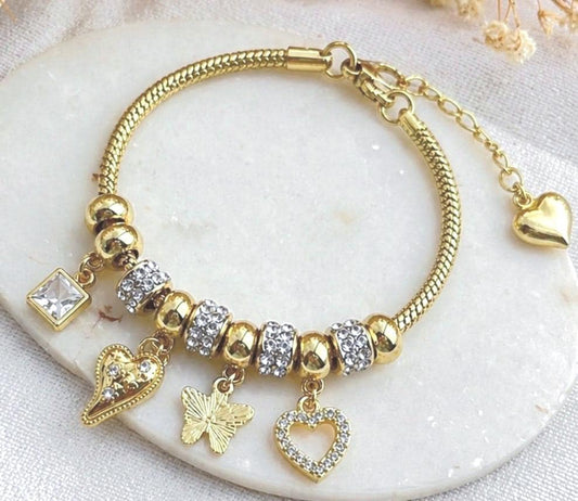 Personalized Bracelet, Initial & Birthstone Bracelet, Custom Gold Bracelet, Name Bracelet, Gift for Her, Adjustable Jewelry