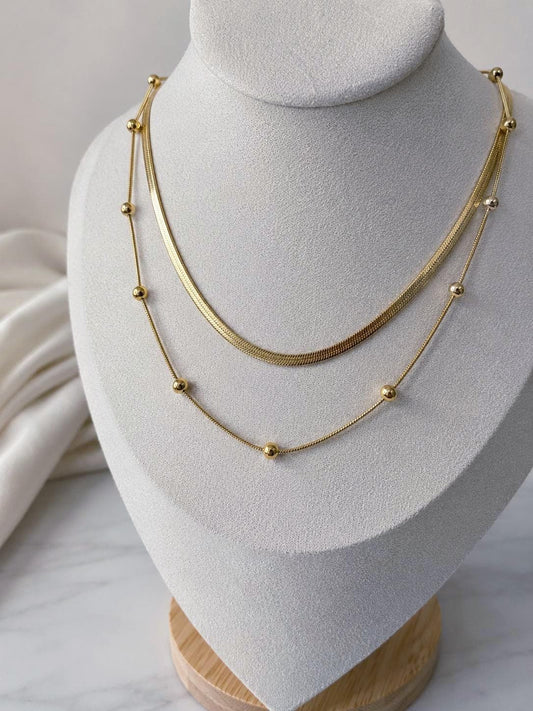 Layered Gold Necklace, Snake Chain Necklace, Double Layer Necklace, Minimalist Gold Jewelry, Waterproof Necklace, Gift for Her