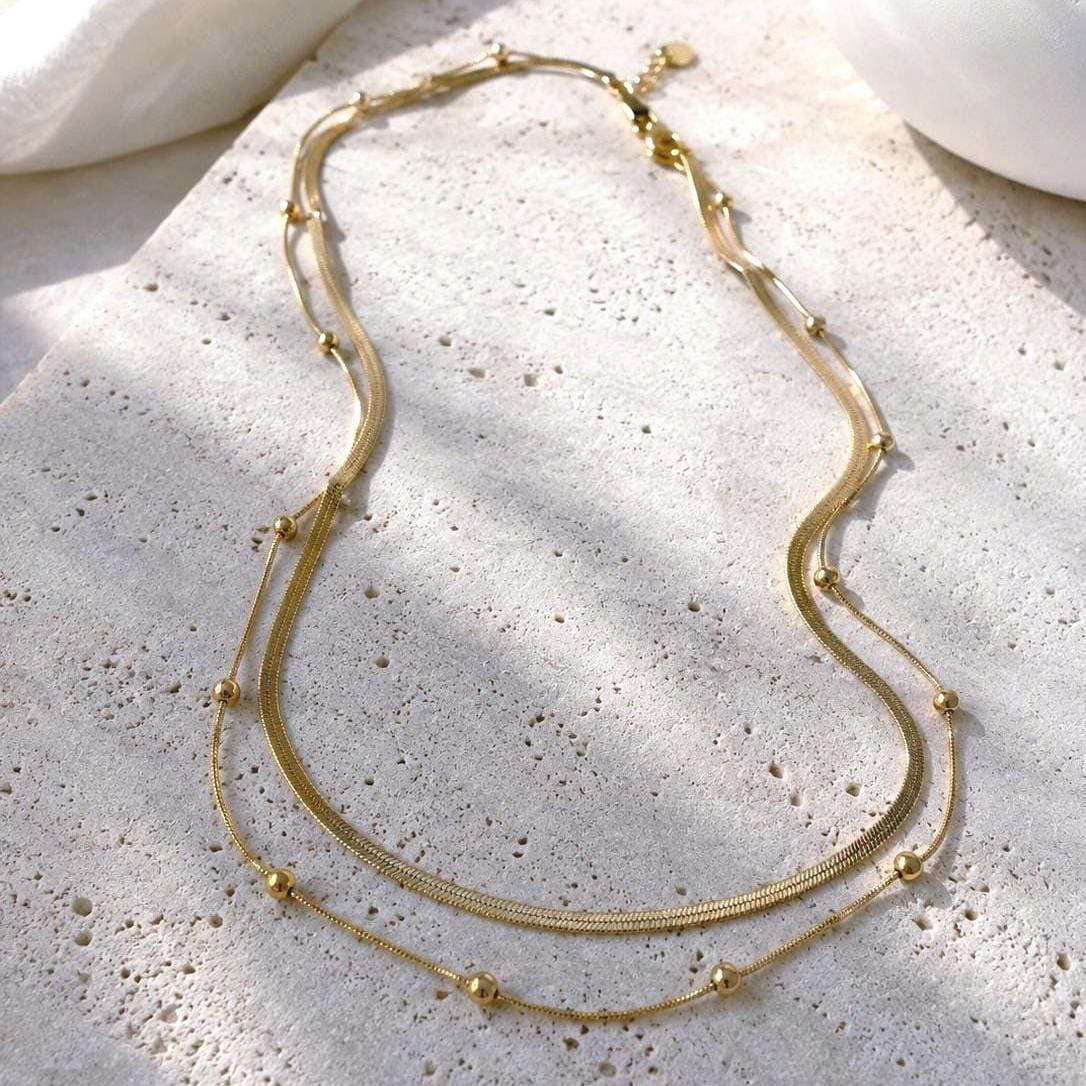 Layered Gold Necklace, Snake Chain Necklace, Double Layer Necklace, Minimalist Gold Jewelry, Waterproof Necklace, Gift for Her