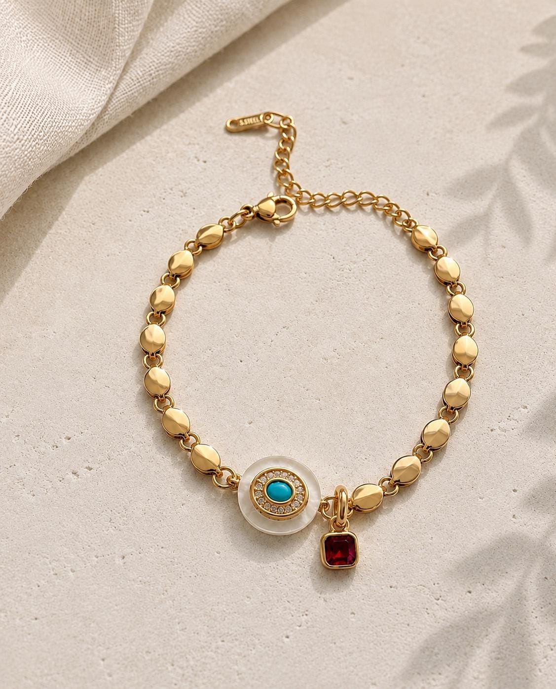 Gold Plated Stainless Steel Evil Eye Bracelet, Adjustable Chain Jewelry