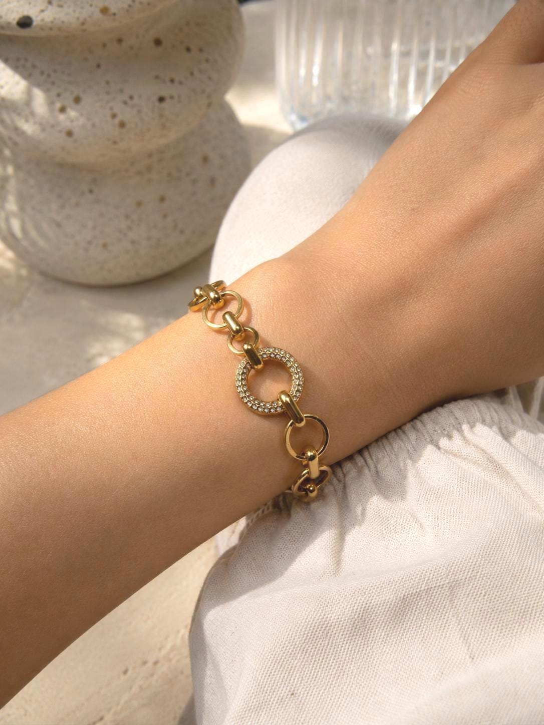 Chunky Gold Chain Bracelet, Gold Plated 316L Stainless Steel, Adjustable Statement Link Bracelet for Women, Minimal Luxe Jewelry