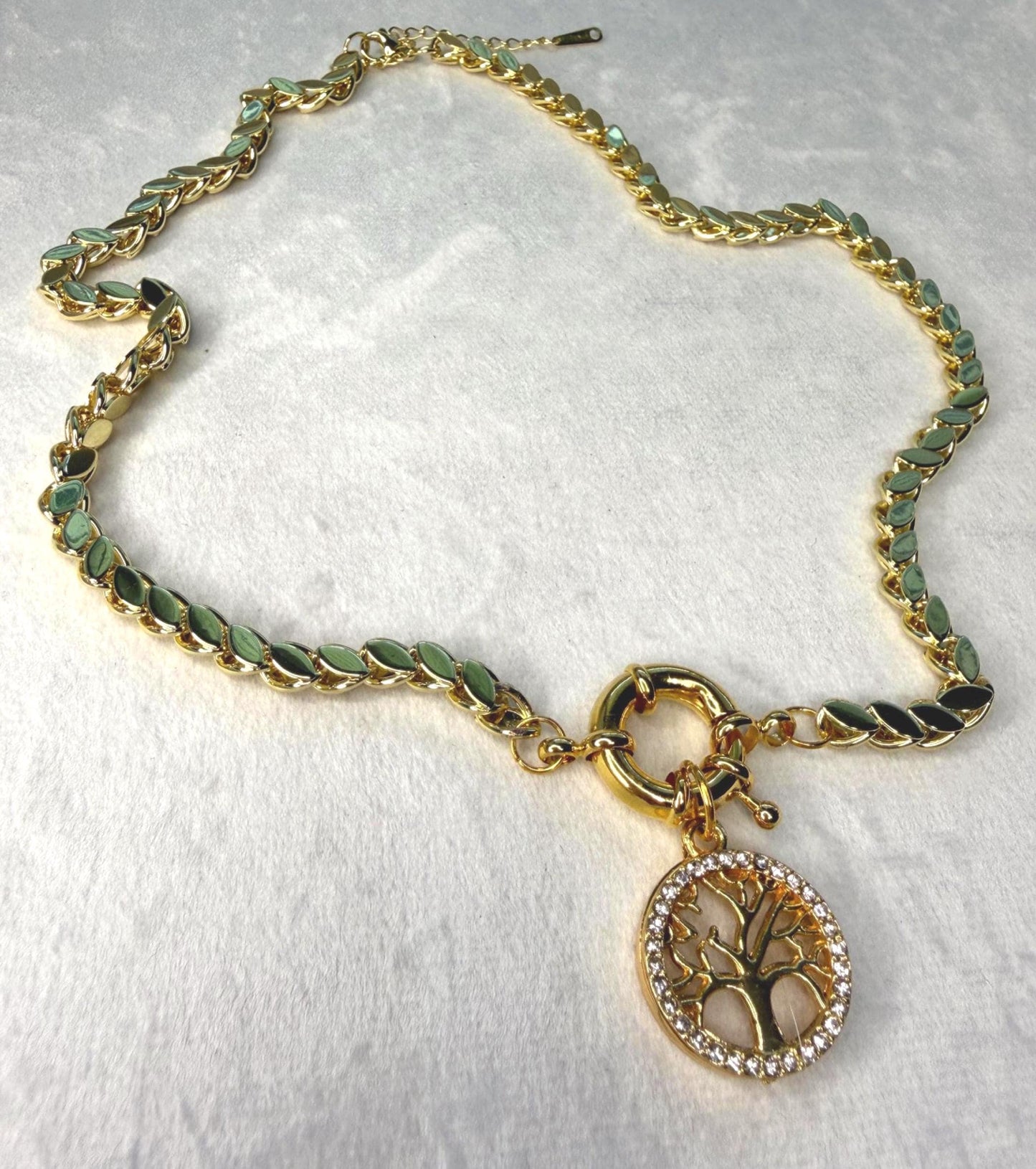 Chunky Gold Necklace, Toggle Chain Statement Necklace, Tree of Life Pendant, Gold Plated Stainless Steel Jewelry