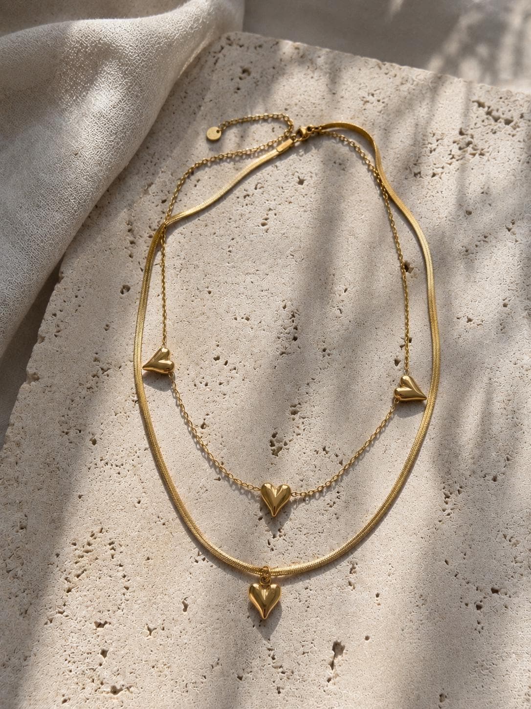 Gold Layered Heart Necklace for Women, Waterproof 316L Stainless Steel, Adjustable Double Layer Necklace, Minimalist Jewelry Gift
