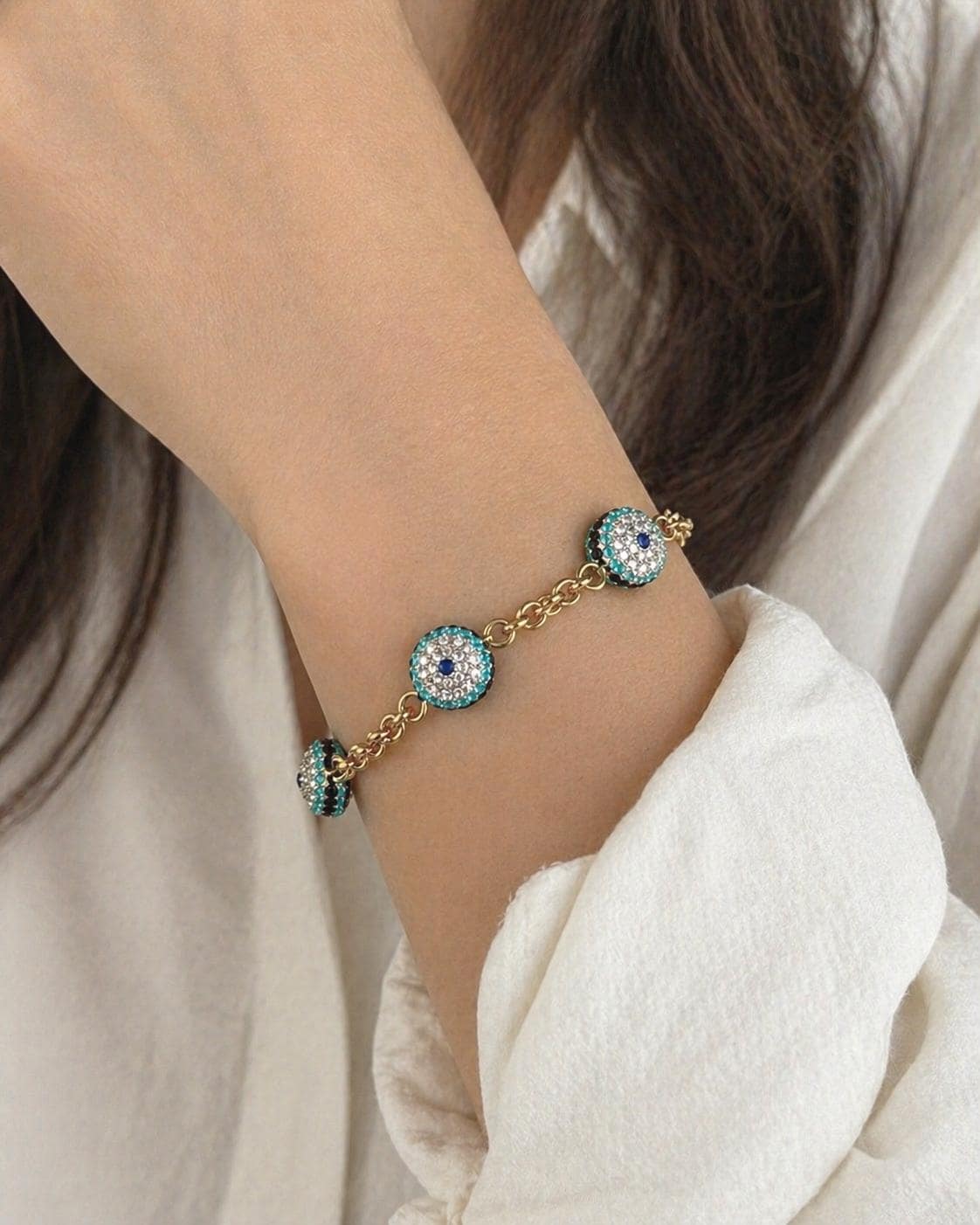 Evil Eye Gold Bracelet, Gold Plated Stainless Steel Bracelet, Adjustable Chain, Protection Jewelry, Gift for Her