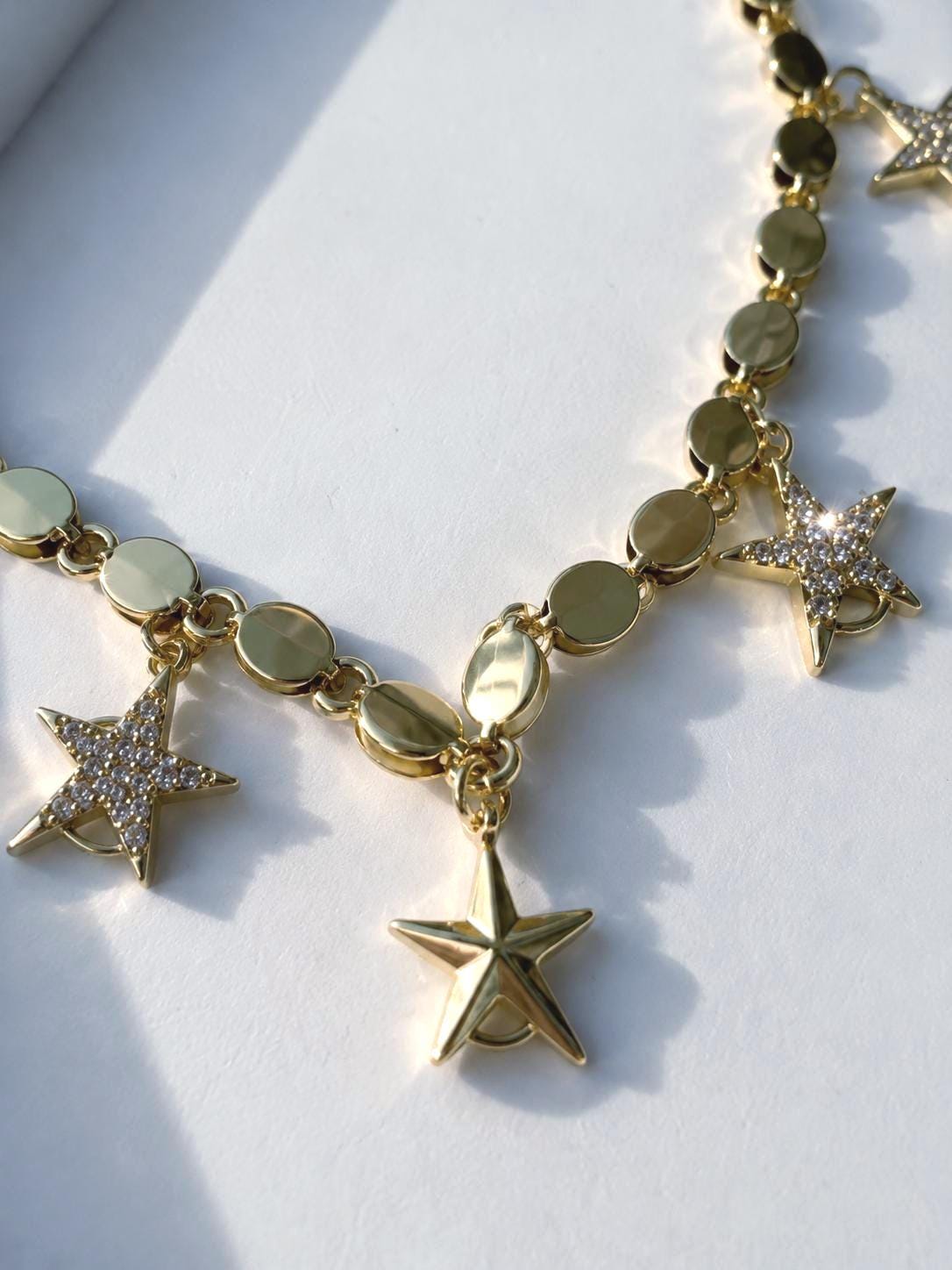 Celestial Star Charm Necklace Gold, Stainless Steel Gold Plated Necklace, Adjustable Coastal Jewelry, Dainty Layering Necklace