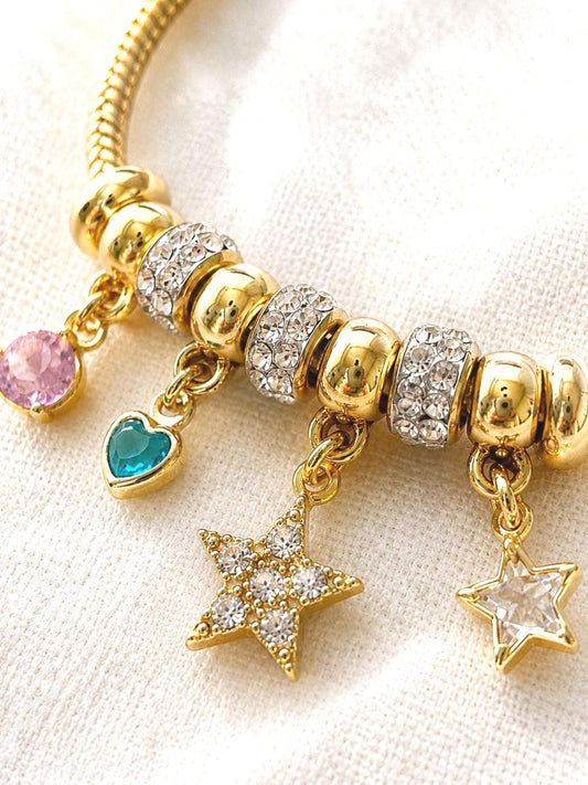 Gold Charm Bracelet for Women, 14K Gold Plated Stainless Steel, Adjustable Non Tarnish Bracelet, Cute Star Charm Jewelry Gift