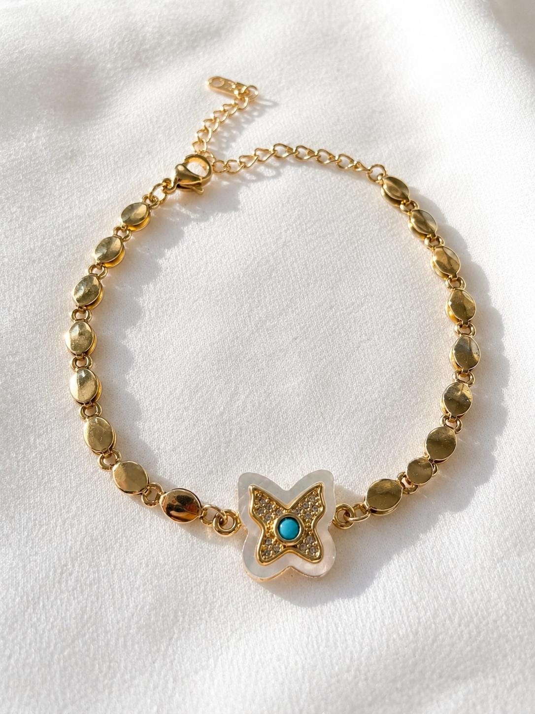 Gold Butterfly Bracelet, Mother of Pearl Bracelet, Waterproof Bracelet, Non Tarnish Jewelry, Dainty Gold Bracelet Gift for Her