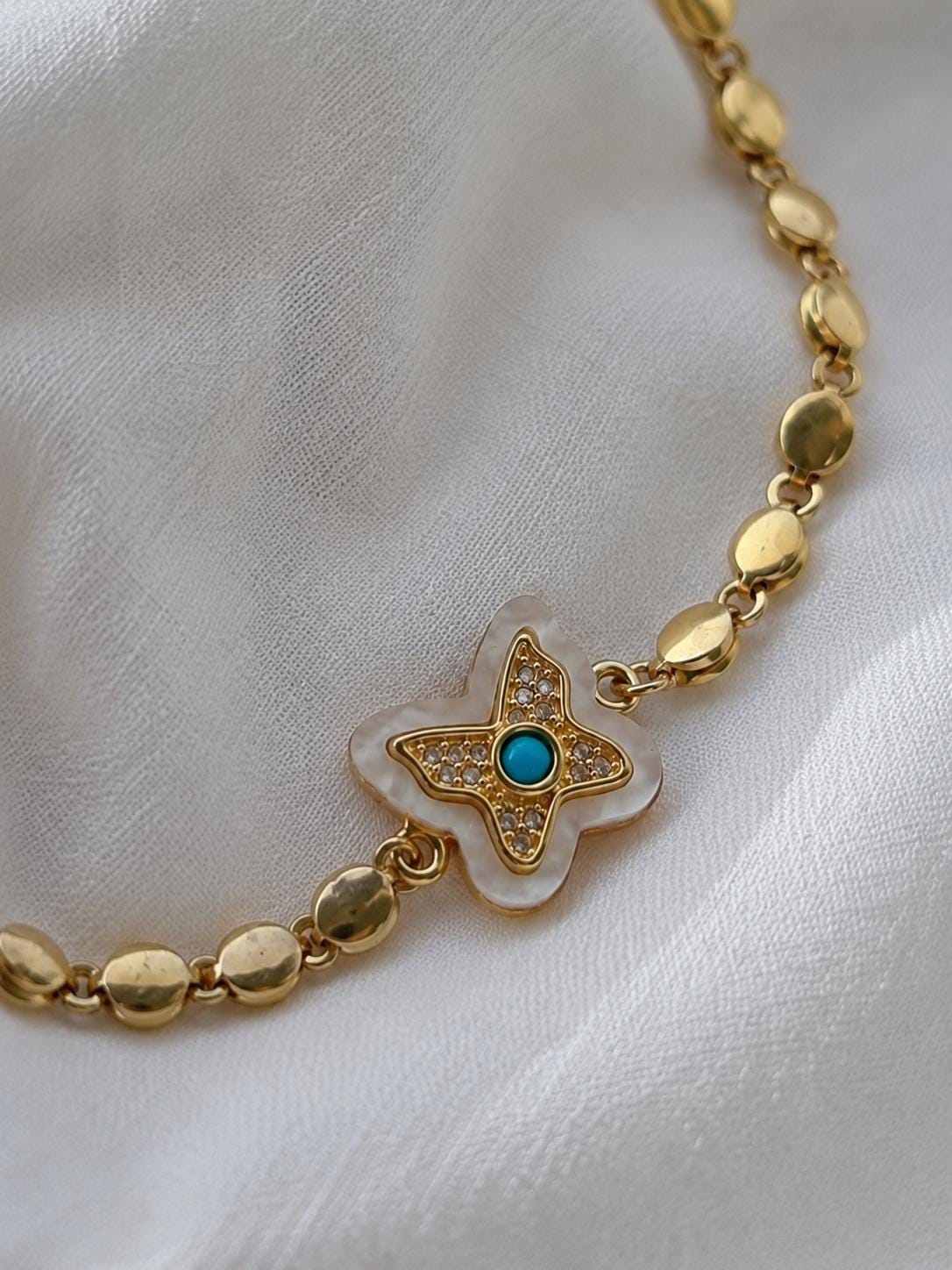 Gold Butterfly Bracelet, Mother of Pearl Bracelet, Waterproof Bracelet, Non Tarnish Jewelry, Dainty Gold Bracelet Gift for Her