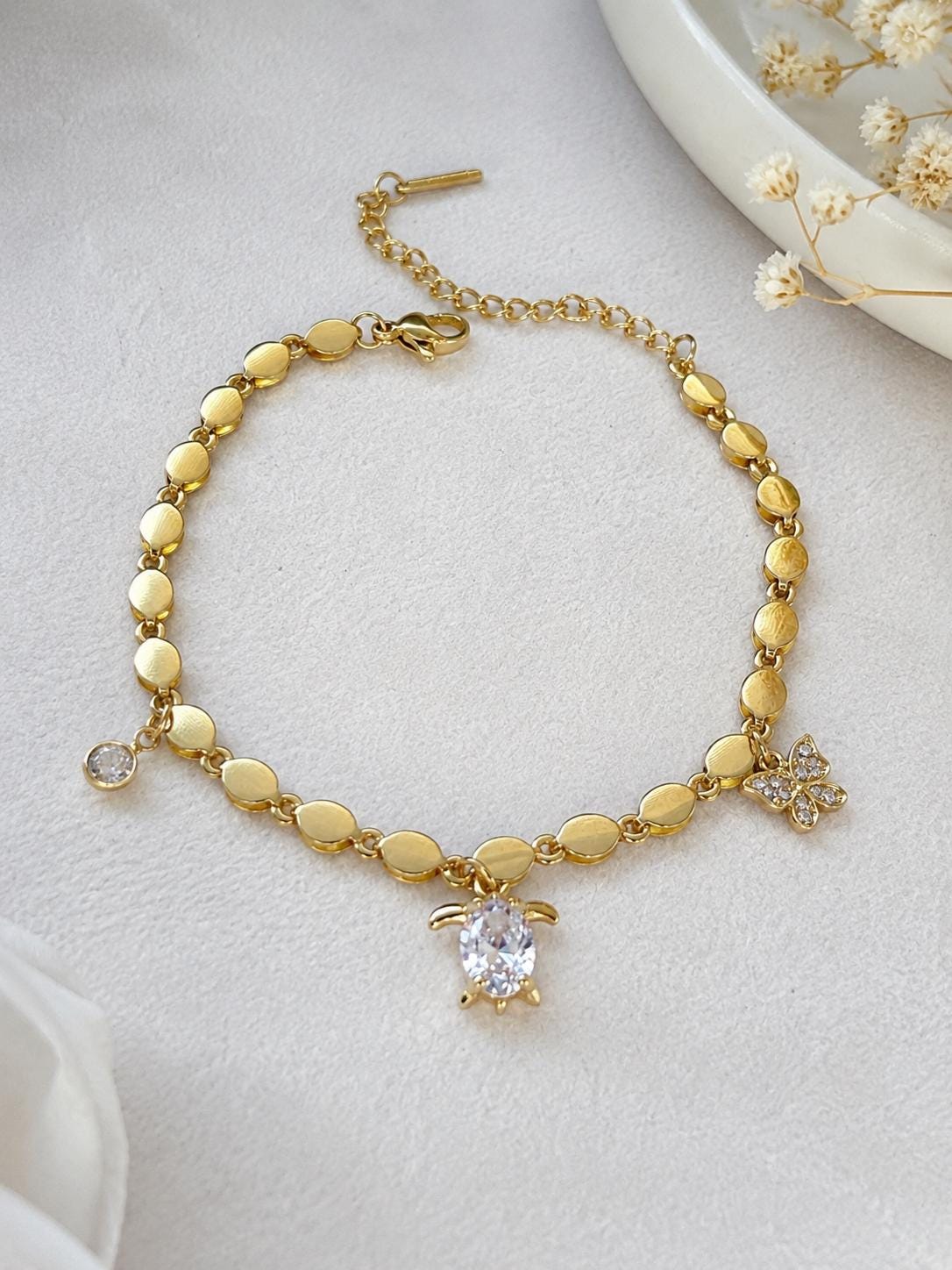 Sea Turtle Bracelet|Gold Charm Bracelet|Butterfly Bracelet|Coastal Jewelry|Beach Lover Gift|Waterproof Gold Bracelet|Gift for her