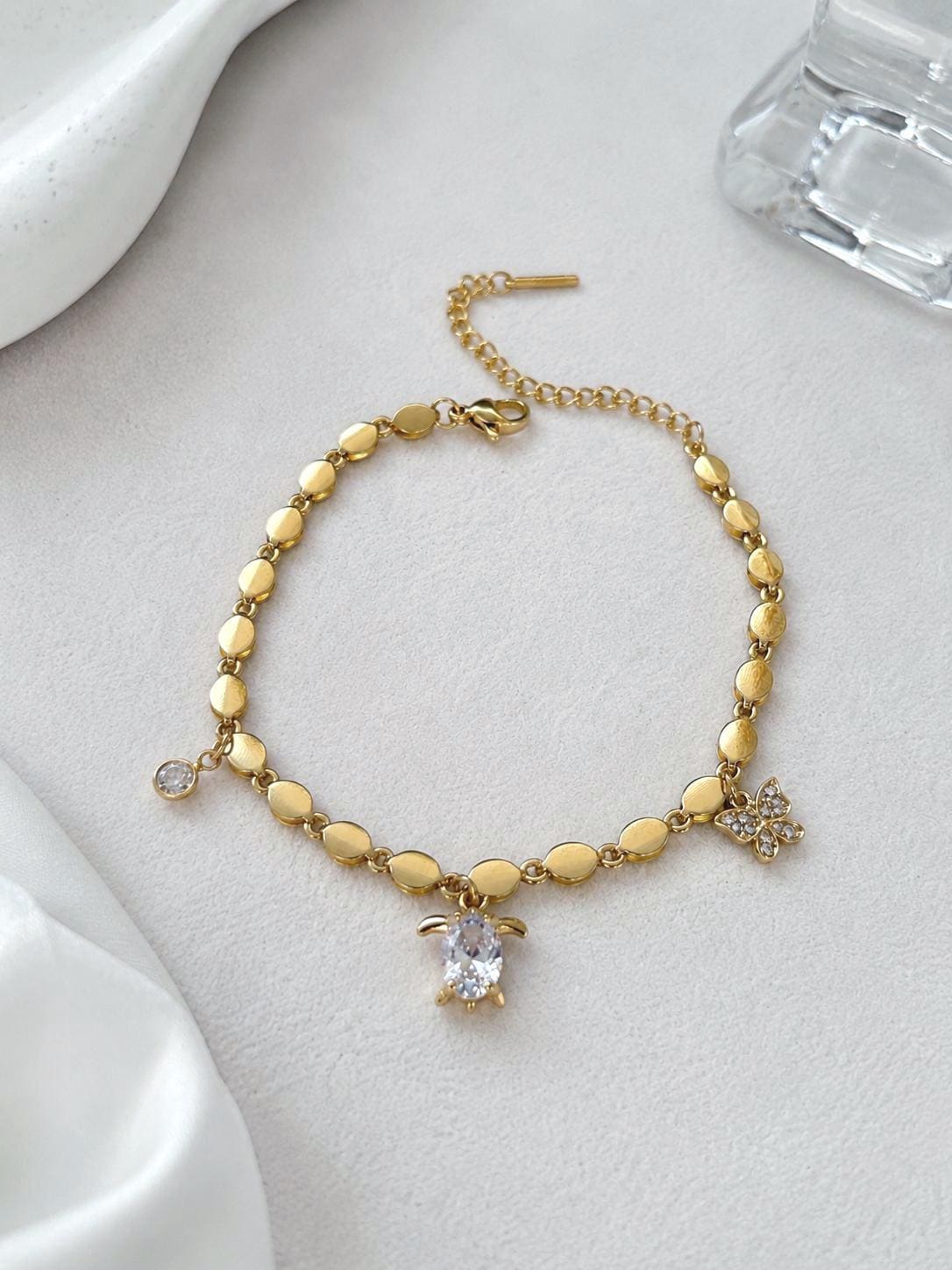 Sea Turtle Bracelet|Gold Charm Bracelet|Butterfly Bracelet|Coastal Jewelry|Beach Lover Gift|Waterproof Gold Bracelet|Gift for her