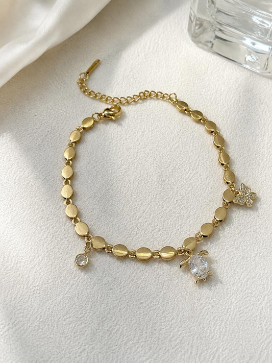 Sea Turtle Bracelet|Gold Charm Bracelet|Butterfly Bracelet|Coastal Jewelry|Beach Lover Gift|Waterproof Gold Bracelet|Gift for her